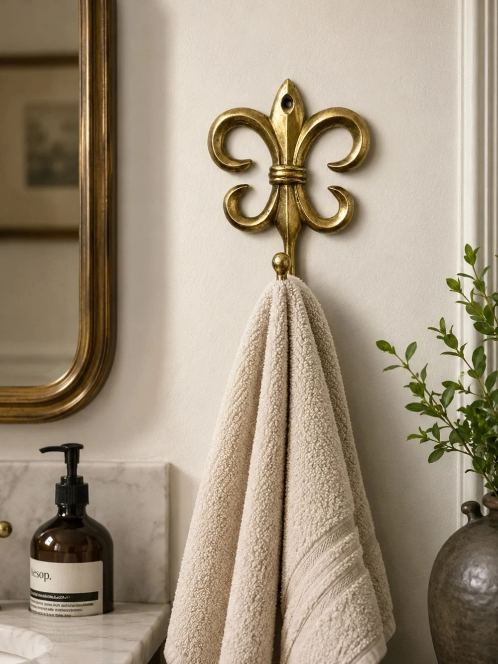 Vintage Solid Brass Fleur-de-Lis Wall Hook | Coat, Towel, Keys, Robe Hook | Gold